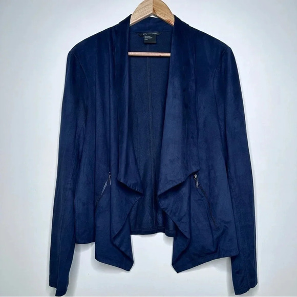 A/X Armani Exchange Navy Faux Suede Open Drape Front Jacket Size Large - Picture 1 of 8